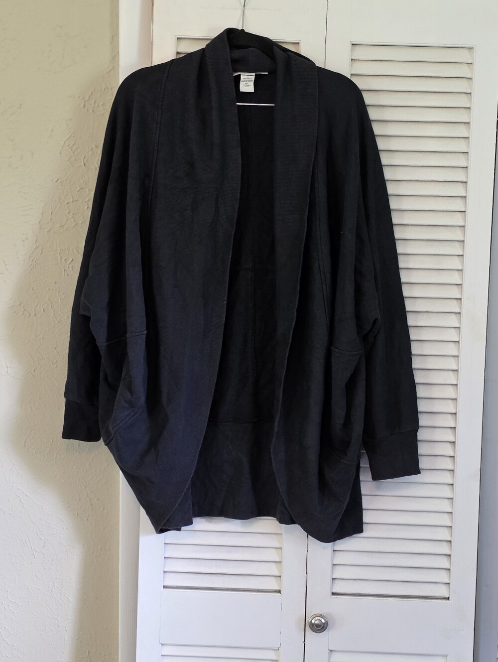 Roaman's Black Draped Open-Front Cardigan Jacket